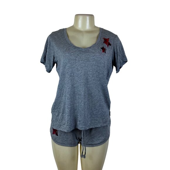 Cozy Zoe Women’s Heather Gray Lounge Set W/ Red Plaid Star and Shorts Sz S - New - Picture 1 of 16
